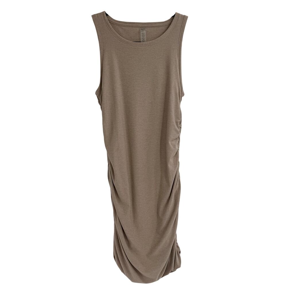 Beyond Yoga Ruched Tank Dress Tan Sleeveless Shirred Side Stretchy Buttery Soft